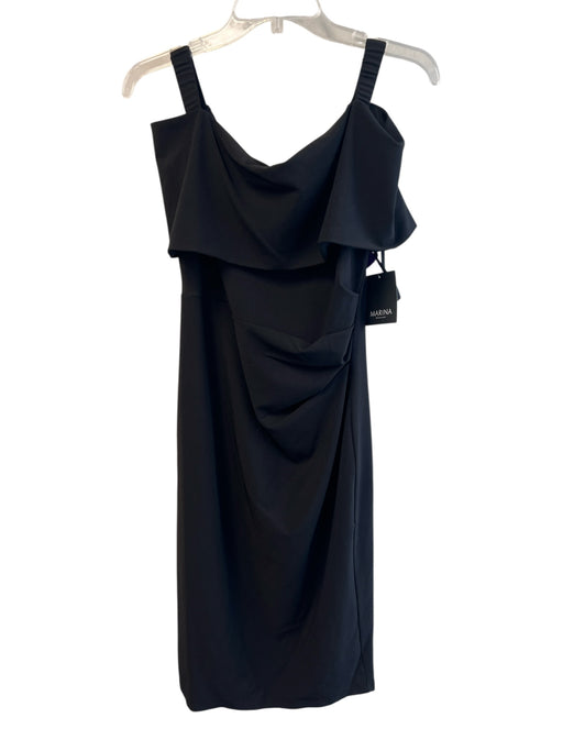 Marina Size 6 Black Polyester Blend Off Shoulder Back Zip Side Ruching Dress Black / 6