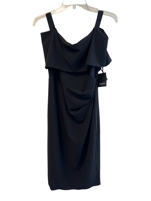 Marina Size 6 Black Polyester Blend Off Shoulder Back Zip Side Ruching Dress Black / 6
