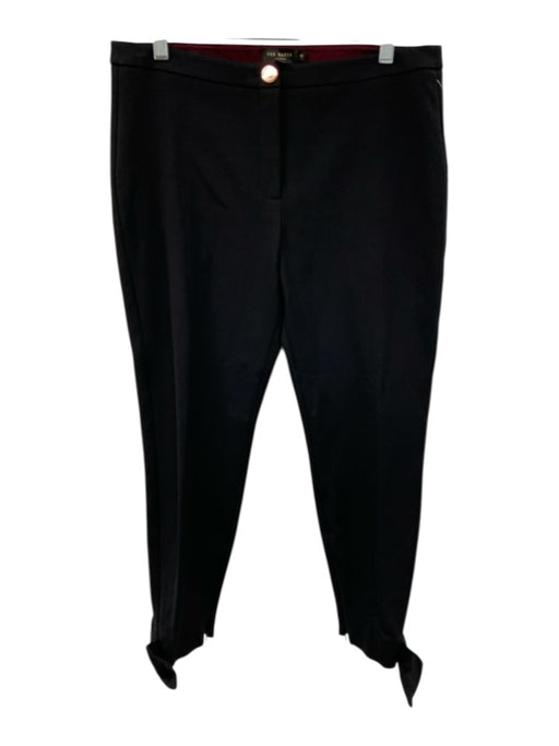 Ted Baker Size 4 Black Cotton Blend Button & Zip Front Rose Gold Detail Pants Black / 4