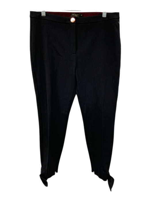 Ted Baker Size 4 Black Cotton Blend Button & Zip Front Rose Gold Detail Pants Black / 4