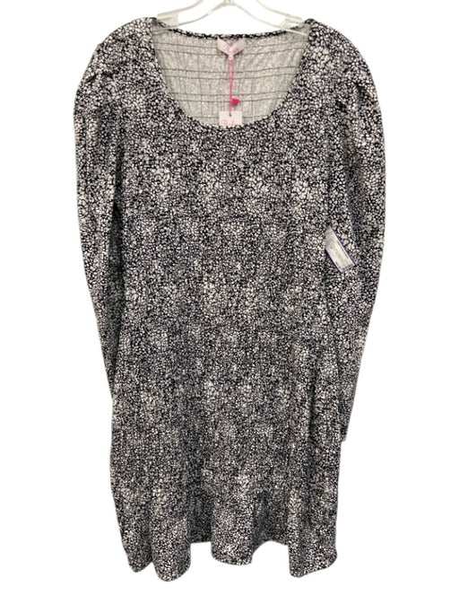 Parker Size XXL Black & White Cotton Blend U Neck 3/4 Sleeve Ditsy Floral Dress Black & White / XXL