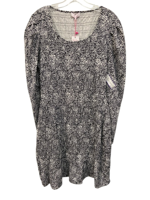 Parker Size XXL Black & White Cotton Blend U Neck 3/4 Sleeve Ditsy Floral Dress Black & White / XXL