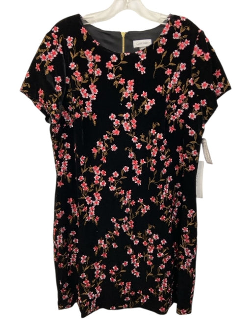 Calvin Klein Size 16 Black, Pink, Gold Polyester embroidered floral Dress Black, Pink, Gold / 16