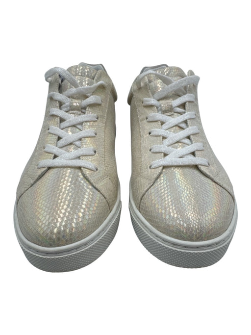 Rene Caovilla Shoe Size 41 White & Iridescent Leather Croc Embossed Sneakers White & Iridescent / 41