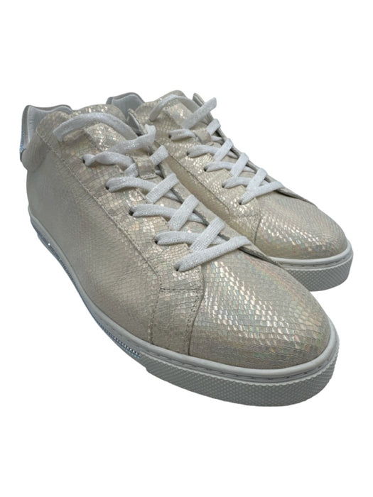 Rene Caovilla Shoe Size 41 White & Iridescent Leather Croc Embossed Sneakers White & Iridescent / 41