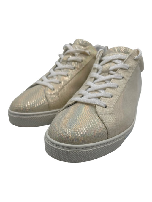 Rene Caovilla Shoe Size 41 White & Iridescent Leather Croc Embossed Sneakers White & Iridescent / 41