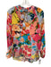 Tolani Size XS blue, pink, multi Cupro Long Sleeve Floral Tie Neck Top blue, pink, multi / XS