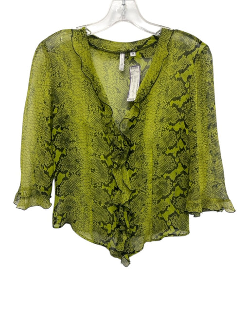 Parameter Size M Green & Black 3/4 Sleeve Snake Print Sheer Hook & Eye Top Green & Black / M