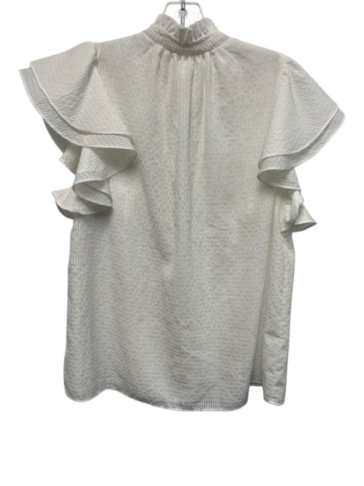 THML Size M White Polyester Flutter Cap sleeve Semi Sheer Overlay Tie Neck Top White / M