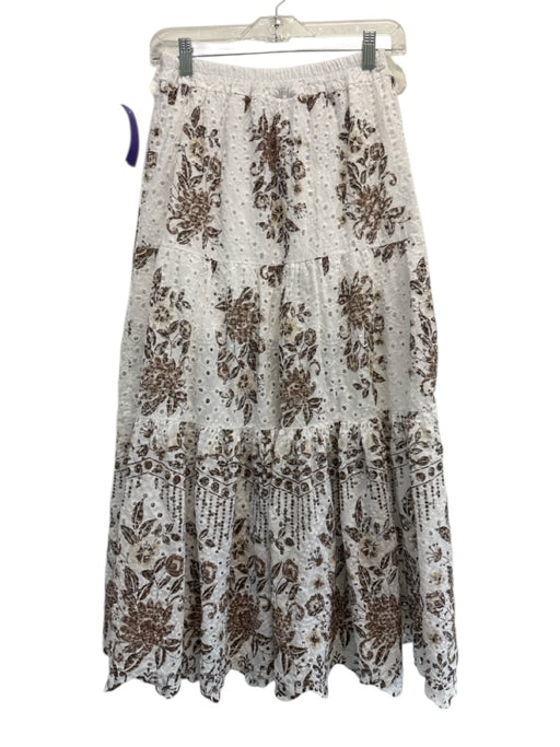 Baraka & Ziggy Size Est S White & Brown Cotton Elastic Waist Floral eyelet Skirt White & Brown / Est S
