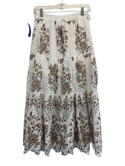Baraka & Ziggy Size Est S White & Brown Cotton Elastic Waist Floral eyelet Skirt White & Brown / Est S