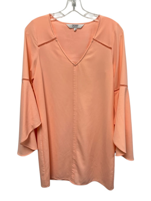 Crosby Size S Peach Pink Polyester Long Bell Sleeve V Neck Shift Mini Dress Peach Pink / S