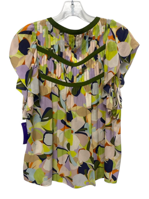 Caballero Size M White, Green, Multi Viscose Flutter Cap sleeve Pleat Detail Top White, Green, Multi / M