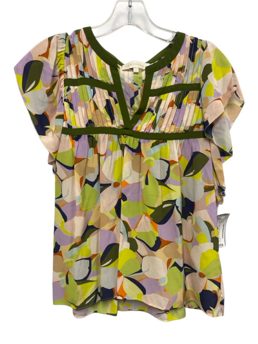 Caballero Size M White, Green, Multi Viscose Flutter Cap sleeve Pleat Detail Top White, Green, Multi / M