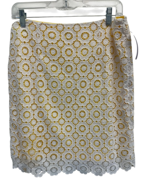 Brooks Brothers Red Fleece Size 6 White & yellow Cotton Side Zip Mid Rise Skirt White & yellow / 6