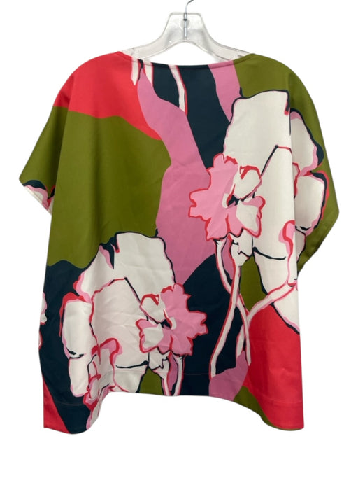 Crosby Size XS Pink, Green, White Polyester Cap Sleeve Abstract Floral Top Pink, Green, White / XS