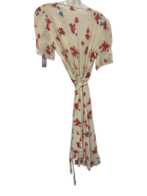 Reformation Size S White & Multi Viscose Short Sleeve Floral Wrap Dress White & Multi / S