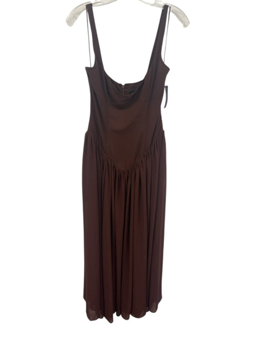 Bardot Size 4 Brown Polyester Sleeveless Pleats Sheer Overlay Midi Dress Brown / 4