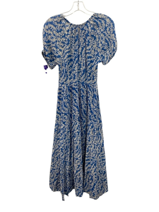 Banjanan Size XS Blue & White Cotton Short Sleeve Floral Scoop Neck Midi Dress Blue & White / XS