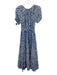 Banjanan Size XS Blue & White Cotton Short Sleeve Floral Scoop Neck Midi Dress Blue & White / XS
