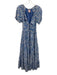 Banjanan Size XS Blue & White Cotton Short Sleeve Floral Scoop Neck Midi Dress Blue & White / XS