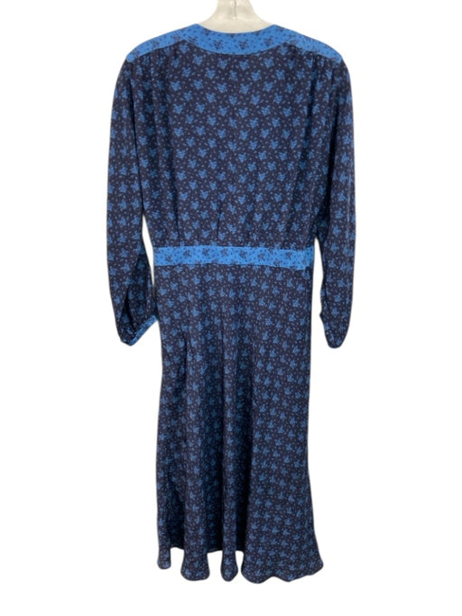 No. 6 Store Size 2 Blue & Black Silk Wrap Floral Long Sleeve Midi Dress Blue & Black / 2