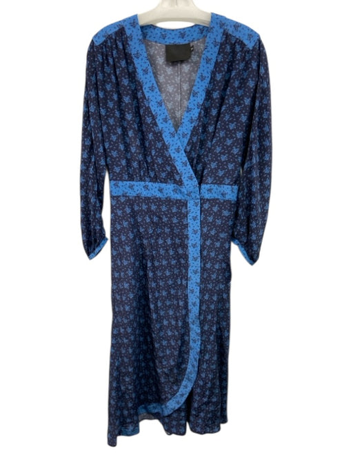 No. 6 Store Size 2 Blue & Black Silk Wrap Floral Long Sleeve Midi Dress Blue & Black / 2