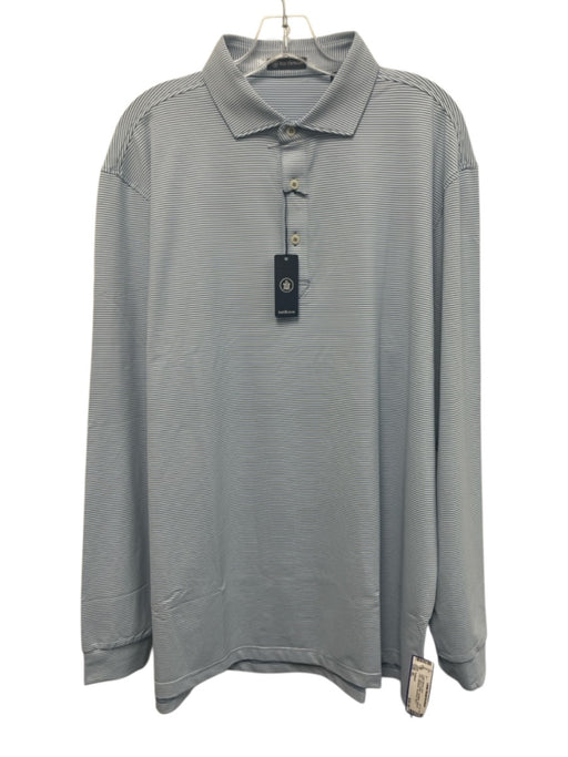 Turtleson NWT Size XL Blue & White Synthetic Striped Polo Long Sleeve Shirt Blue & White / XL