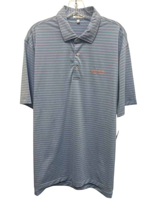 Peter Millar Size L Blue & Orange Synthetic Striped Polo Athleisure Short Sleeve Blue & Orange / L