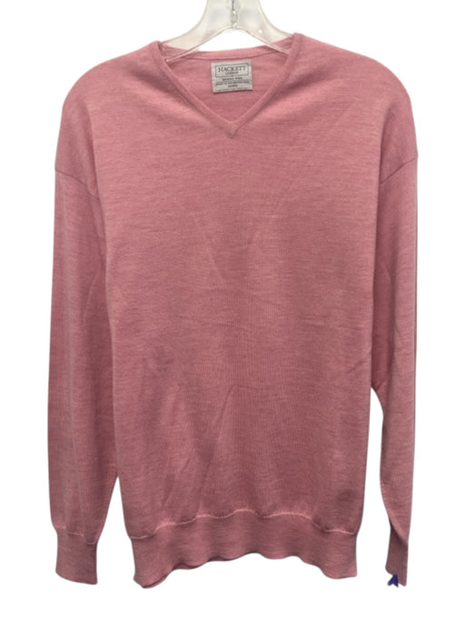 Hackett Size L Pink Wool Solid V Neck Men's Sweater Pink / L