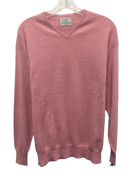 Hackett Size L Pink Wool Solid V Neck Men's Sweater Pink / L
