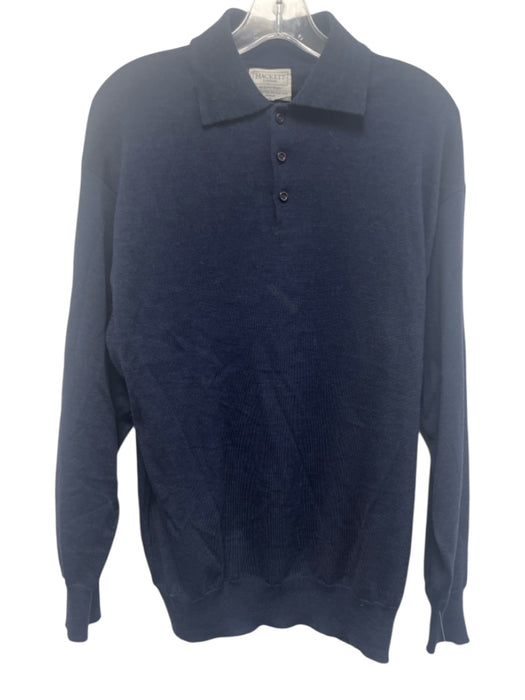 Hackett Size L Navy Wool Solid Polo Knit Men's Sweater Navy / L