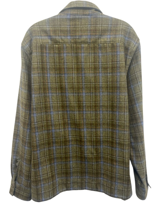 Sid Mashburn Size XL Green & Blue Wool Plaid Flannel Button up Men's Jacket Green & Blue / XL