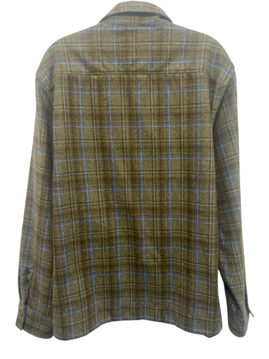 Sid Mashburn Size XL Green & Blue Wool Plaid Flannel Button up Men's Jacket Green & Blue / XL