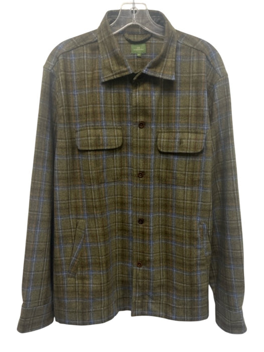 Sid Mashburn Size XL Green & Blue Wool Plaid Flannel Button up Men's Jacket Green & Blue / XL