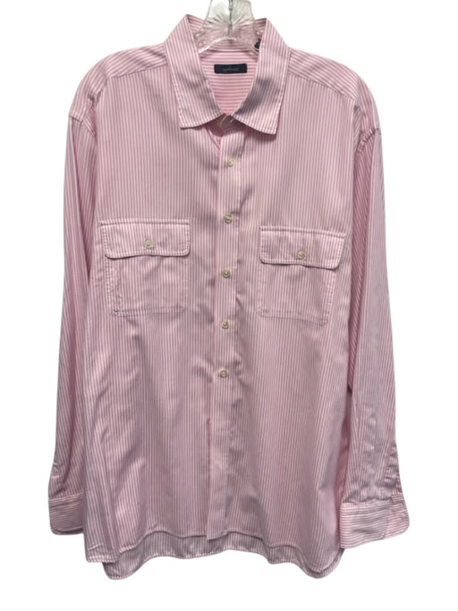 Turtleson Size XL Pink & White Cotton Striped Button Up Men's Long Sleeve Shirt Pink & White / XL