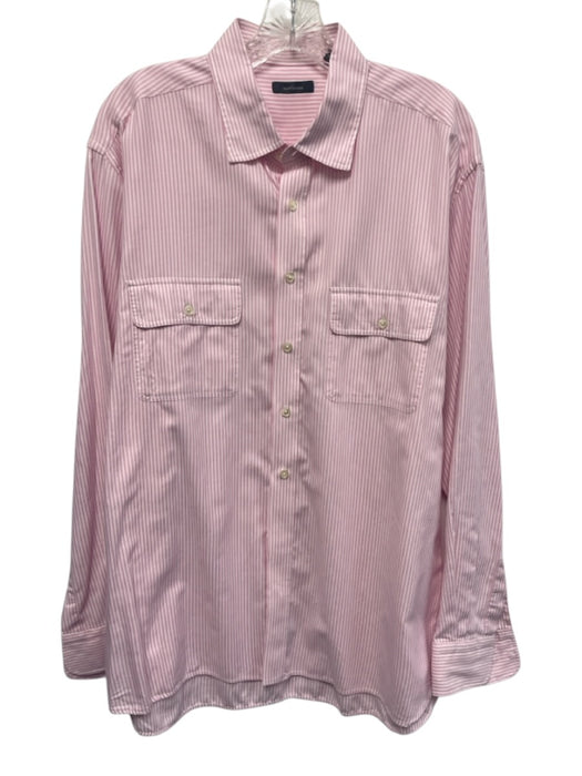 Turtleson Size XL Pink & White Cotton Striped Button Up Men's Long Sleeve Shirt Pink & White / XL