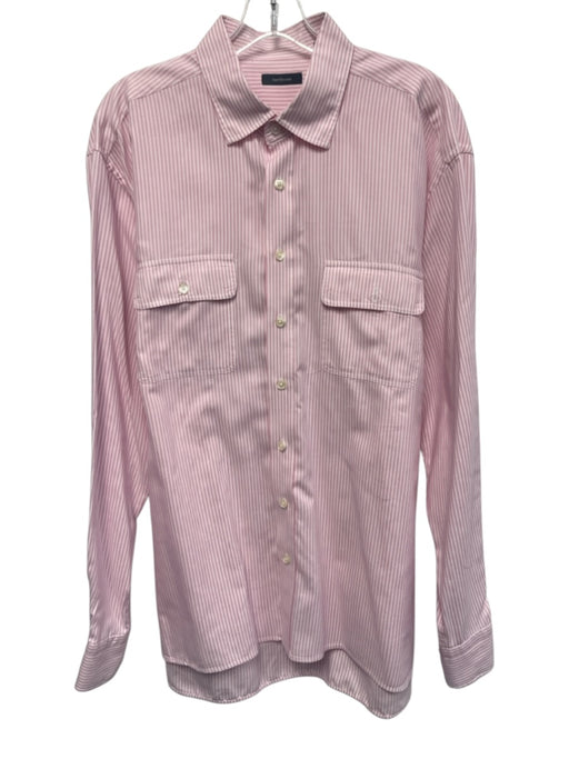 Turtleson Size XL Pink & White Cotton Striped Button Up Men's Long Sleeve Shirt Pink & White / XL