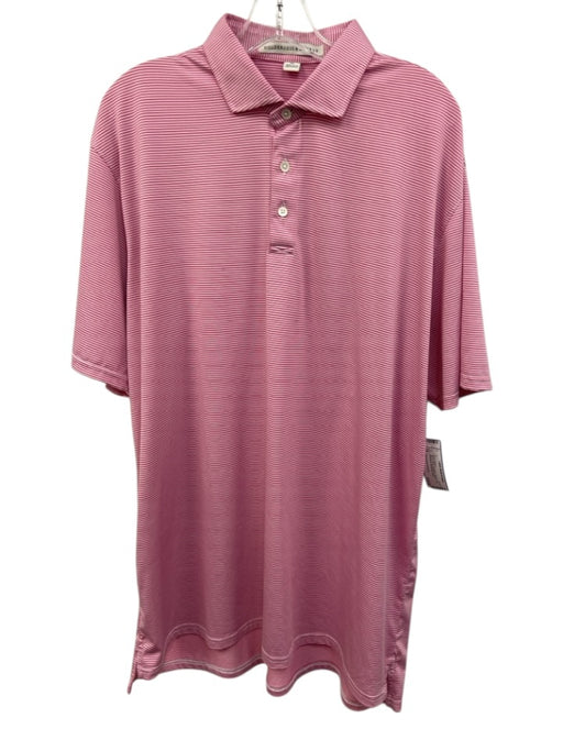 Holderness & Bourne Size XL Pink & White Synthetic Striped Polo Short Sleeve Pink & White / XL