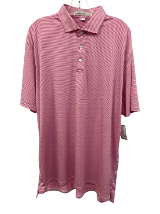 Holderness & Bourne Size XL Pink & White Synthetic Striped Polo Short Sleeve Pink & White / XL