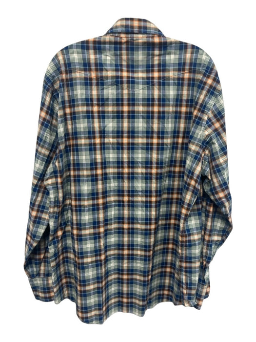 Sid Mashburn Size XL Blue & Orange Cotton Plaid Snap Western Long Sleeve Shirt Blue & Orange / XL