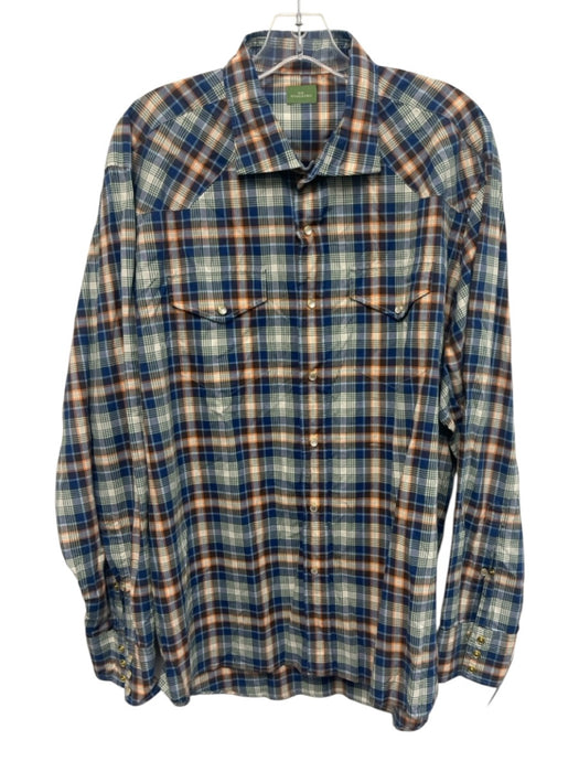 Sid Mashburn Size XL Blue & Orange Cotton Plaid Snap Western Long Sleeve Shirt Blue & Orange / XL