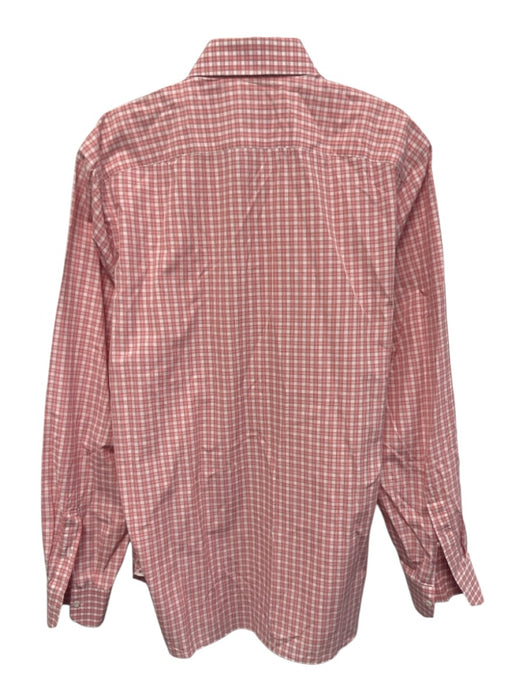 Isaia Size 16 Red & White Cotton Plaid Button Up Spread Collar Long Sleeve Shirt Red & White / 16