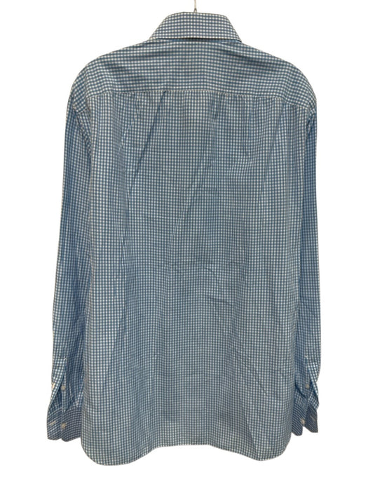 Isaia Size 16 Blue & White Cotton Plaid Button Up Men's Long Sleeve Shirt Blue & White / 16