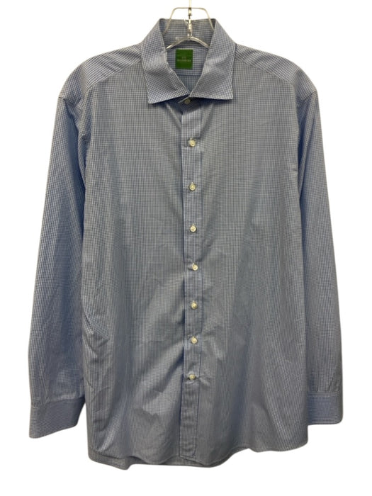 Sid Mashburn Size Est L Blue & White Cotton Micro Gingham Long Sleeve Shirt Blue & White / Est L