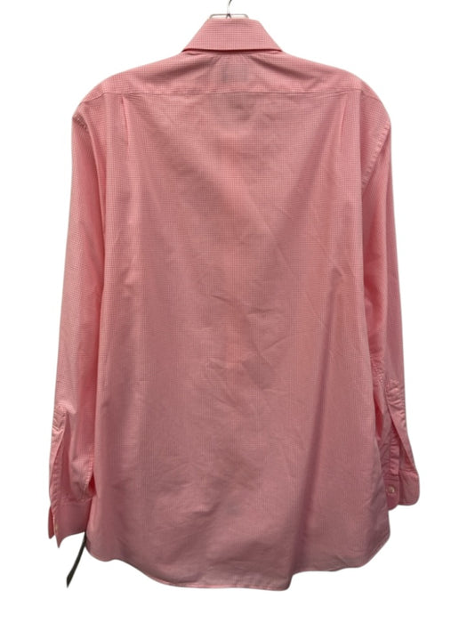 Sid Mashburn Size Est L Pink & White Cotton Micro Gingham Long Sleeve Shirt Pink & White / Est L