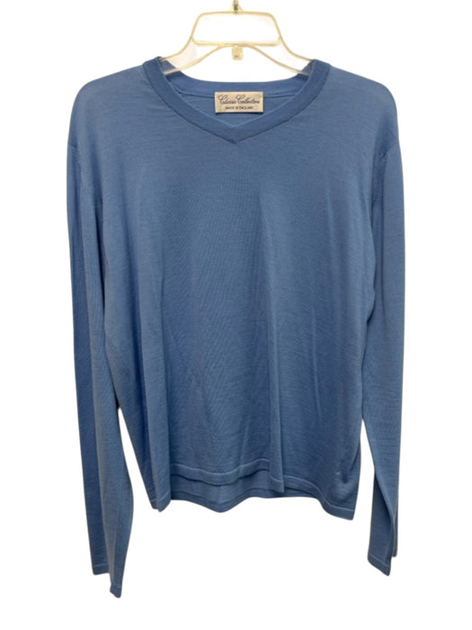 Classic Collection Size L Blue Wool Solid V Neck Men's Sweater Blue / L