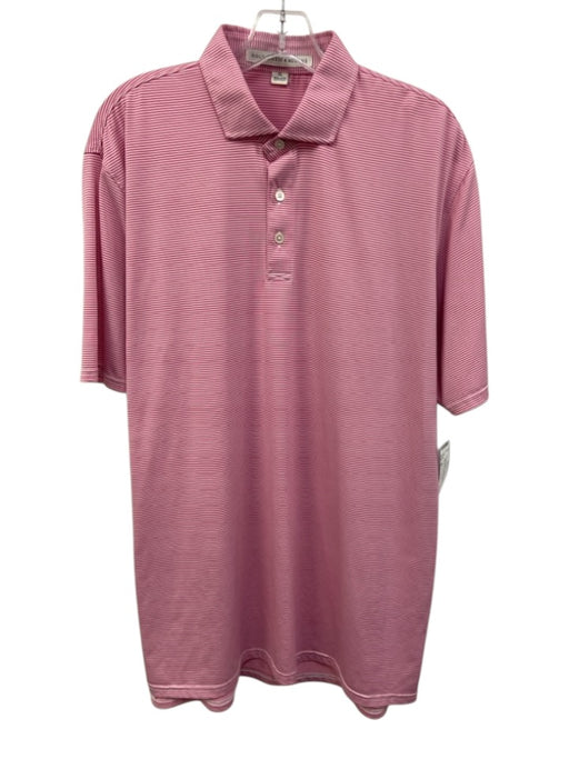 Holderness & Bourne Size XL Pink & White Synthetic Striped Polo Short Sleeve Pink & White / XL
