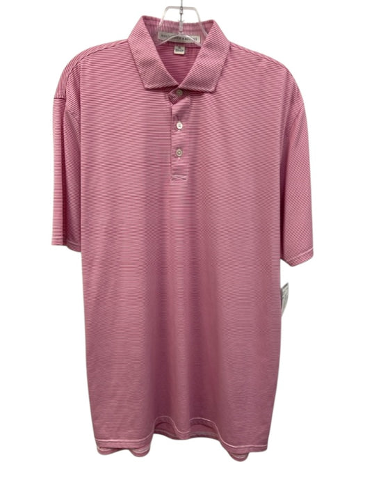 Holderness & Bourne Size XL Pink & White Synthetic Striped Polo Short Sleeve Pink & White / XL