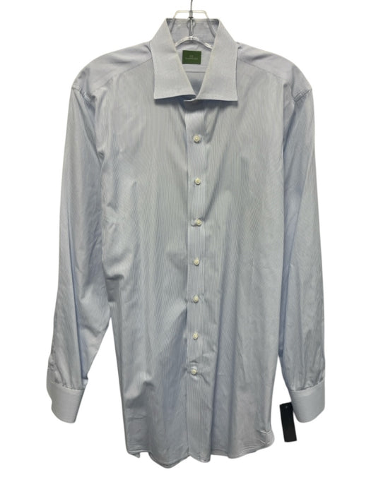 Sid Mashburn Size Est L White & Blue Cotton Striped Button Up Long Sleeve Shirt White & Blue / Est L